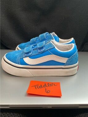 Vans Toddler Blue and White Velcro Skate Sneakers